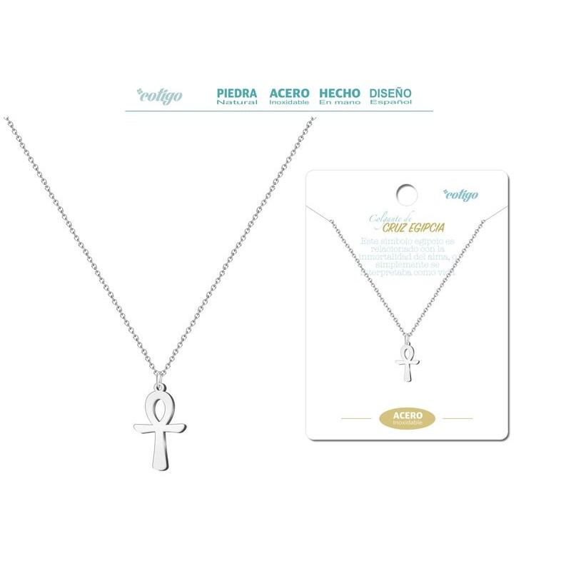 Colgante Cruz Egipcia Acero Plateado - Coleccion Colgantes amuletos